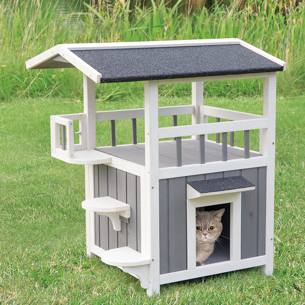 TRIXIE Wooden Cat Home with Shaded Balcony, Indoor Outdoor